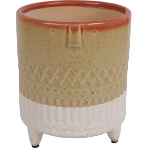 Ockerfarbener Übertopf (17x14cm) mit Füßen und Muster für Innen & Außen.