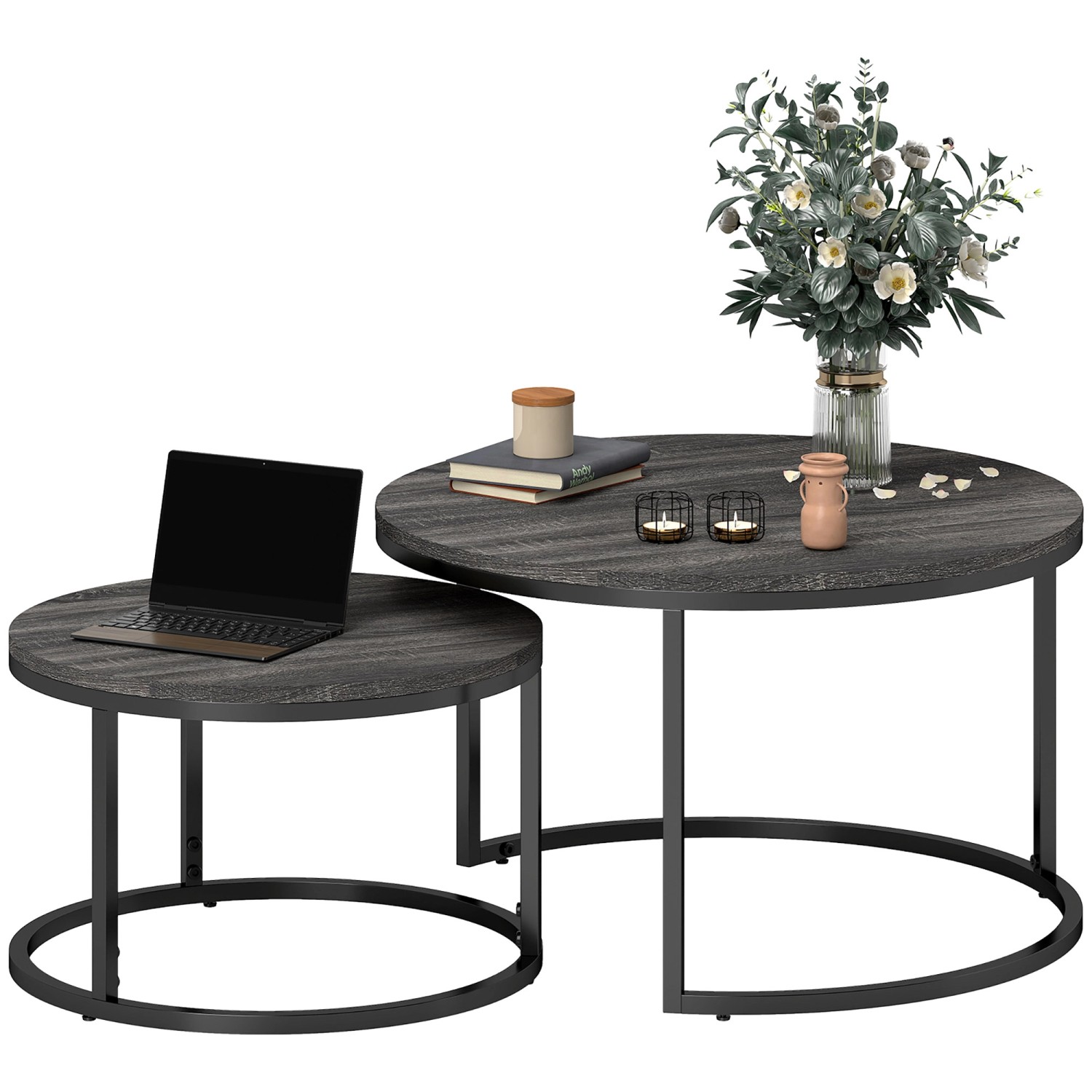 HOMCOM Couchtisch Set  MDF Metall Dunkelgrau 78,5L x 78,5B x 46,5H cm günstig online kaufen