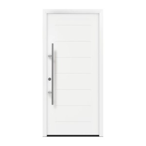 Weiße EcoStar Haustür Isopro Secur mit Edelstahlgriff, 110x210 cm, DIN L.