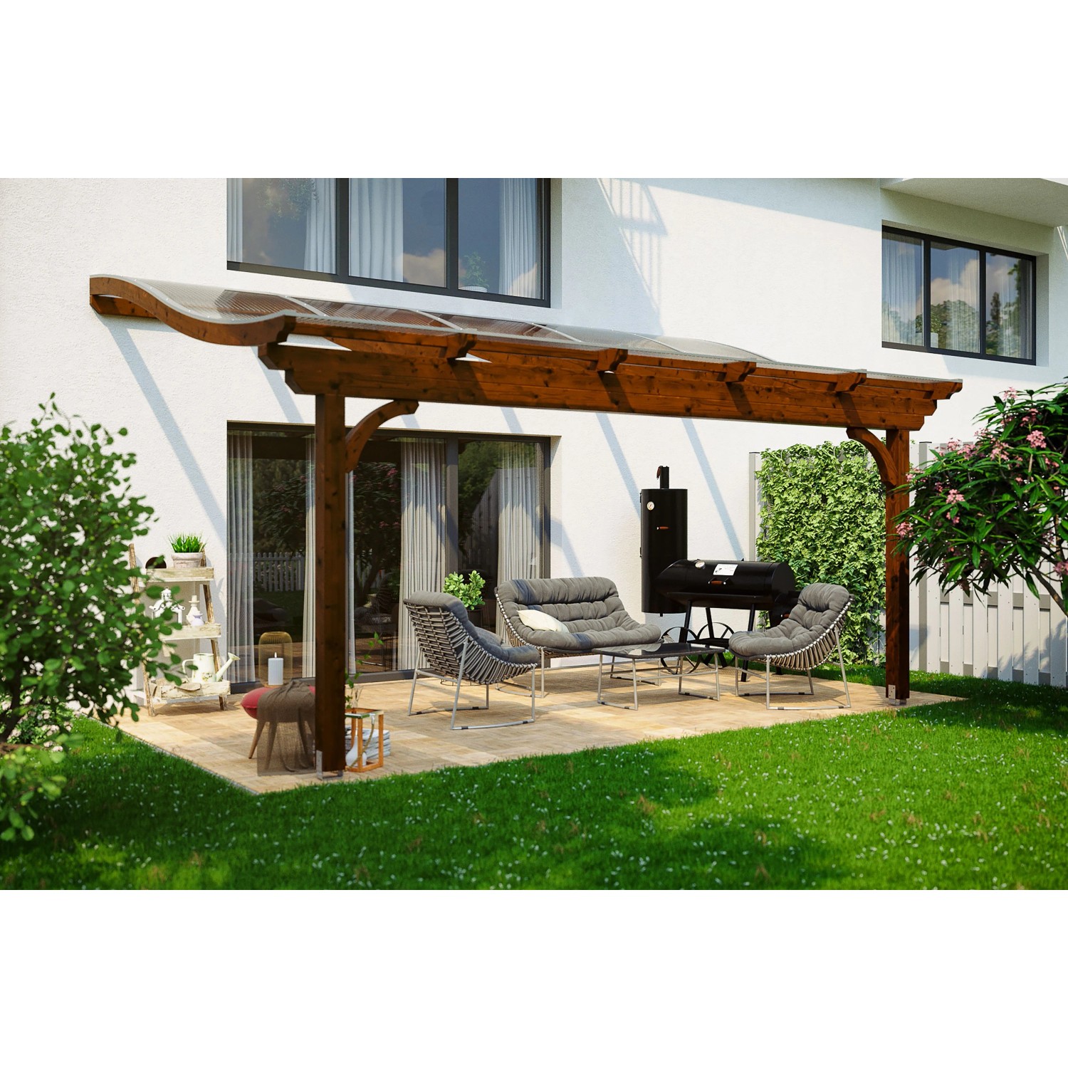 Skan Holz Terrassenüberdachung Verona 541 x 389 cm Leimholz Nussbaum