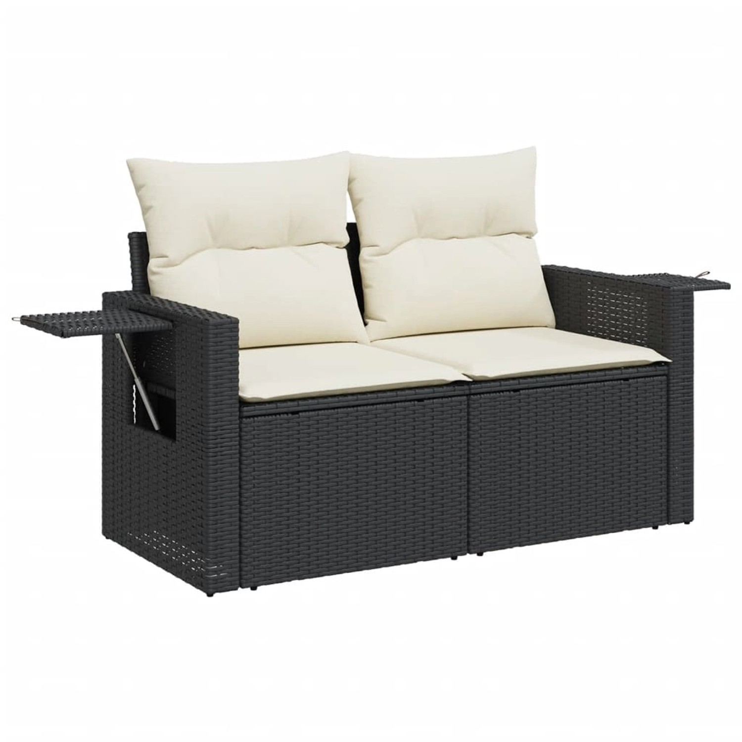 Schwarze 8-tlg. vidaXL Garten-Sofagarnitur aus Poly Rattan mit cremefarbenen Kissen.