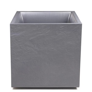Quadratischer, grauer Ondis24 Pflanzkübel Vulkan 50 in Steinoptik.