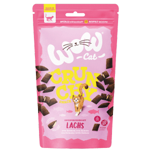 Wow Cat Crunchy Snack Lachs, 60g Packung Katzenleckerlies mit knuspriger Textur.
