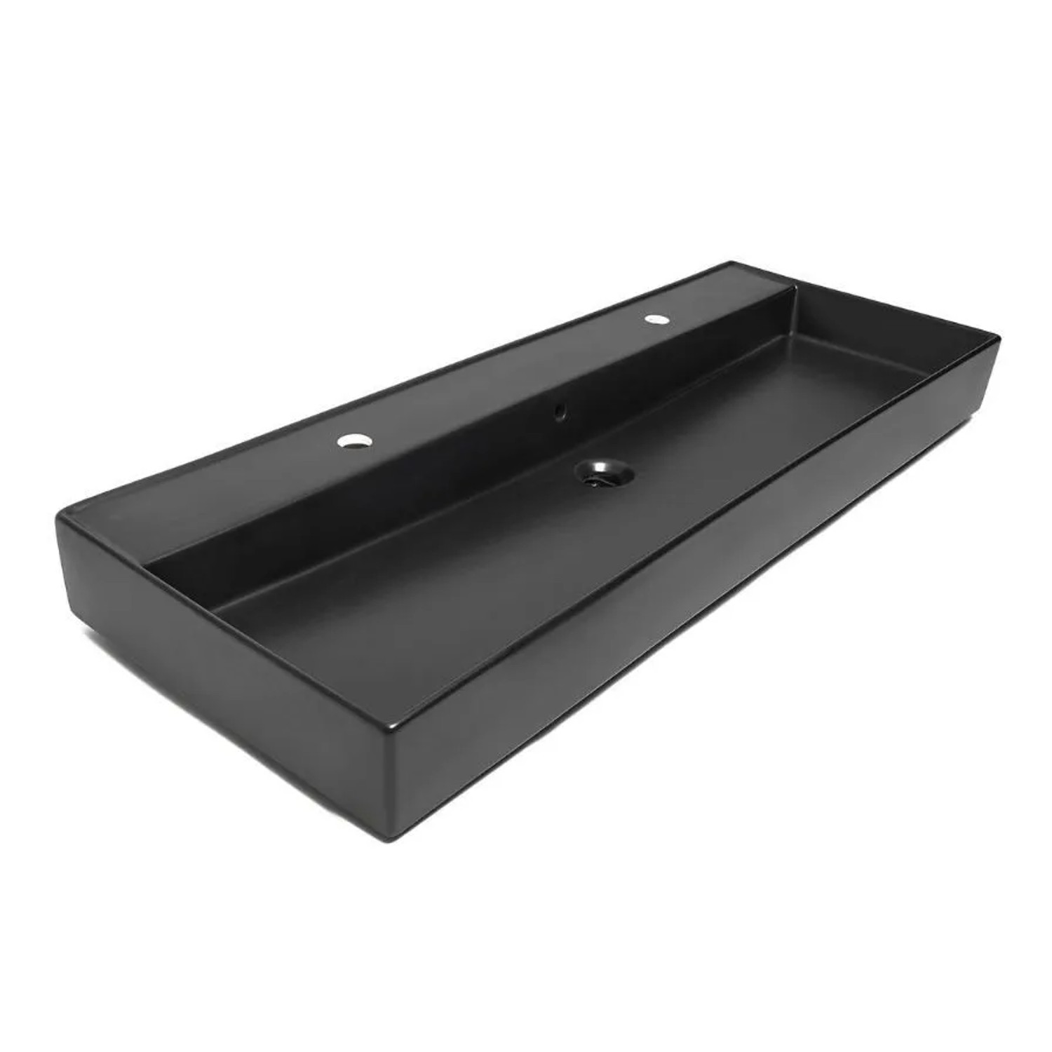 Swiss Aqua Technologies Doppelwaschtisch mit Überlauf und Hahnlochbohrung 121,4x46,9CM Schwarz Matt
