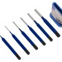LUX Splintentreiber Satz, 6-teilig mit blauem Griff und Halterung.