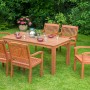 7-teilige Gartenmöbelgruppe Maracaibo mit rechteckigem Tisch aus Eukalyptusholz.