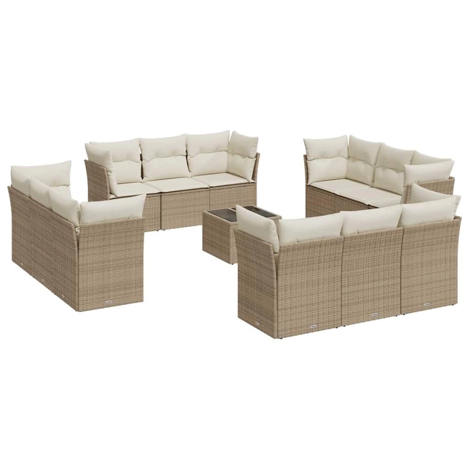 vidaXL 13-Tlg Garten-Sofagarnitur mit Kissen Beige Poly Rattan 3217338 günstig online kaufen
