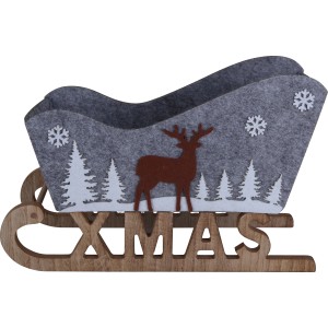 Holzschlitten Xmas mit Rentier, Weihnachtsdeko zum Befüllen, aus Holz und Filz.