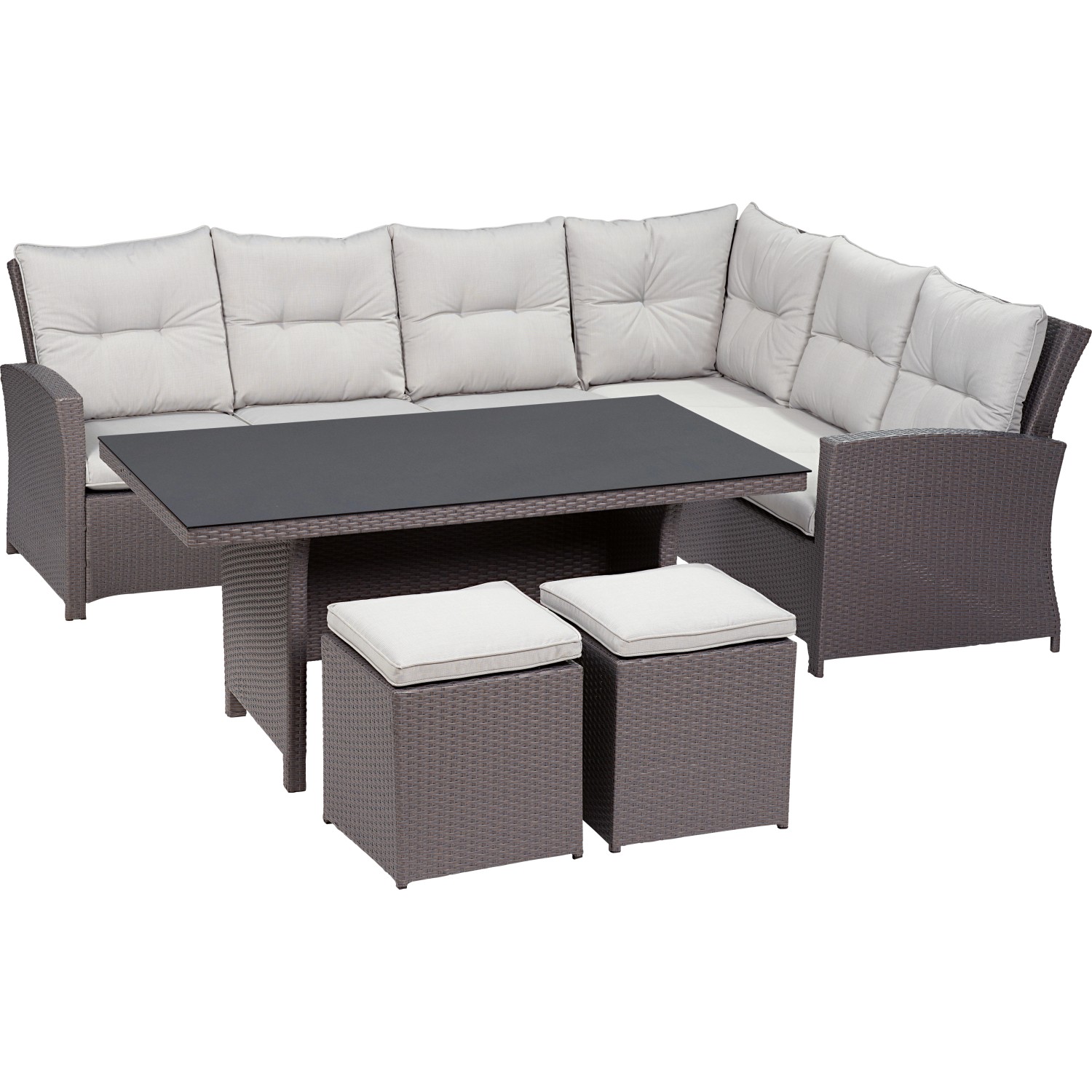 LoungeSet mit Esstisch Vermont 5teilig Polyrattan Rechts Deep Water