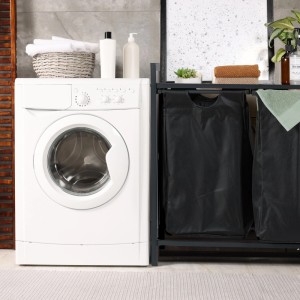 Relaxdays Wäschekorbregal Metall Schwarz Dunkelbraun 72 cm x 73 cm x 33 cm