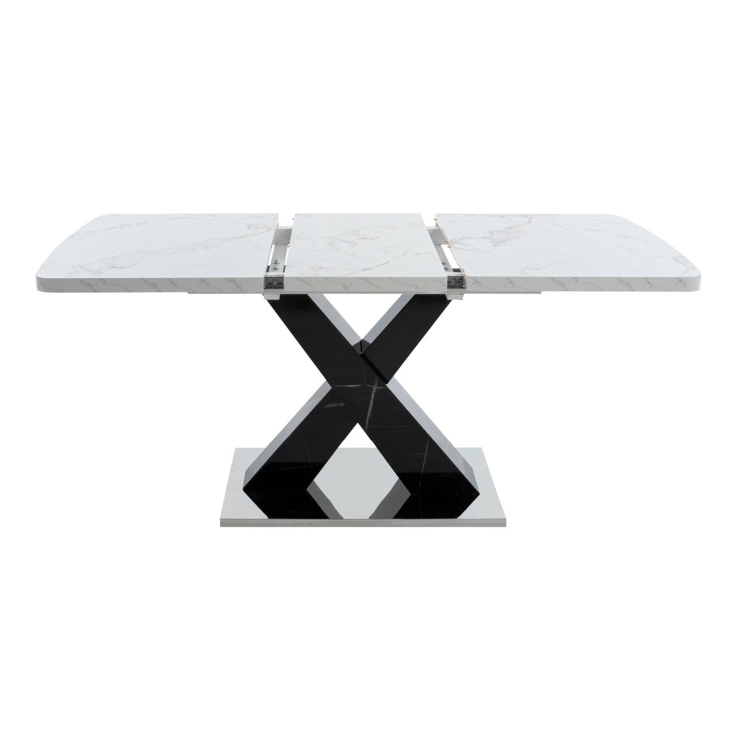 okwish Esstisch mit Ausziehbar WeißMarmor MDF 120-160x80x76.5cm Schwarz