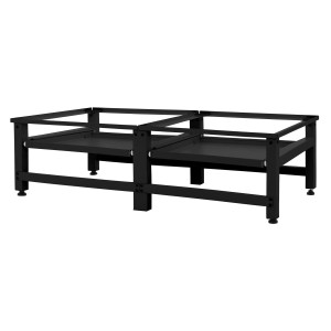 Schwarzes ML-Design Doppel Waschmaschinen Untergestell mit 2 Ablagen für Waschmaschinen und Trockner.