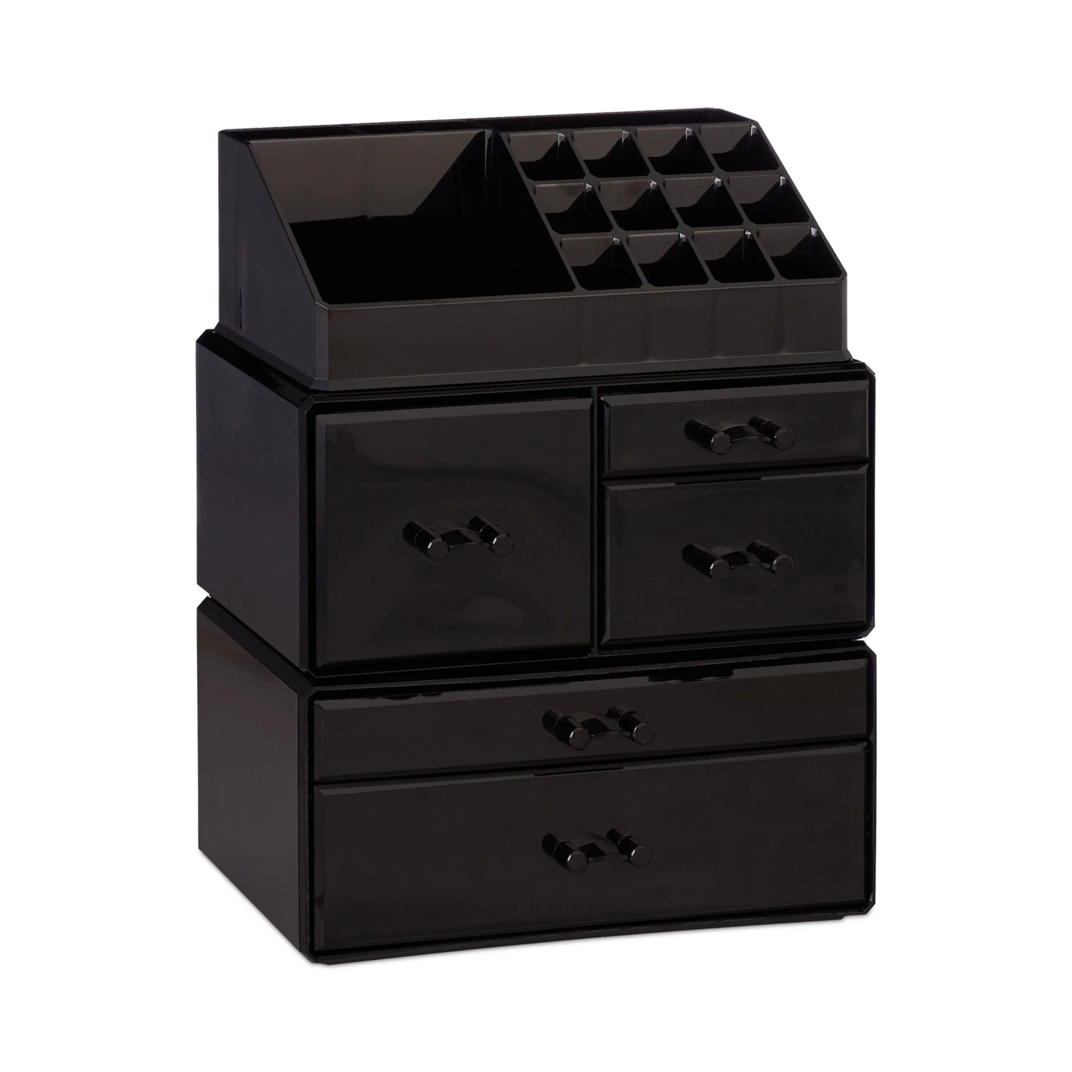 Relaxdays Make Up Organizer Acryl Schwarz Stapelbar 21 Fächer 29,5 cm x 23,5 cm x 14 cm 2 kg