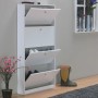 Weißer ebuy24 Schuhschrank Escape mit 4 Klappen, teilweise geöffnet, an Wand montiert.