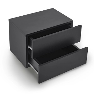 Schwarzer Juskys Wandschrank Nachttisch mit 2 Schubladen, schwebend montiert.