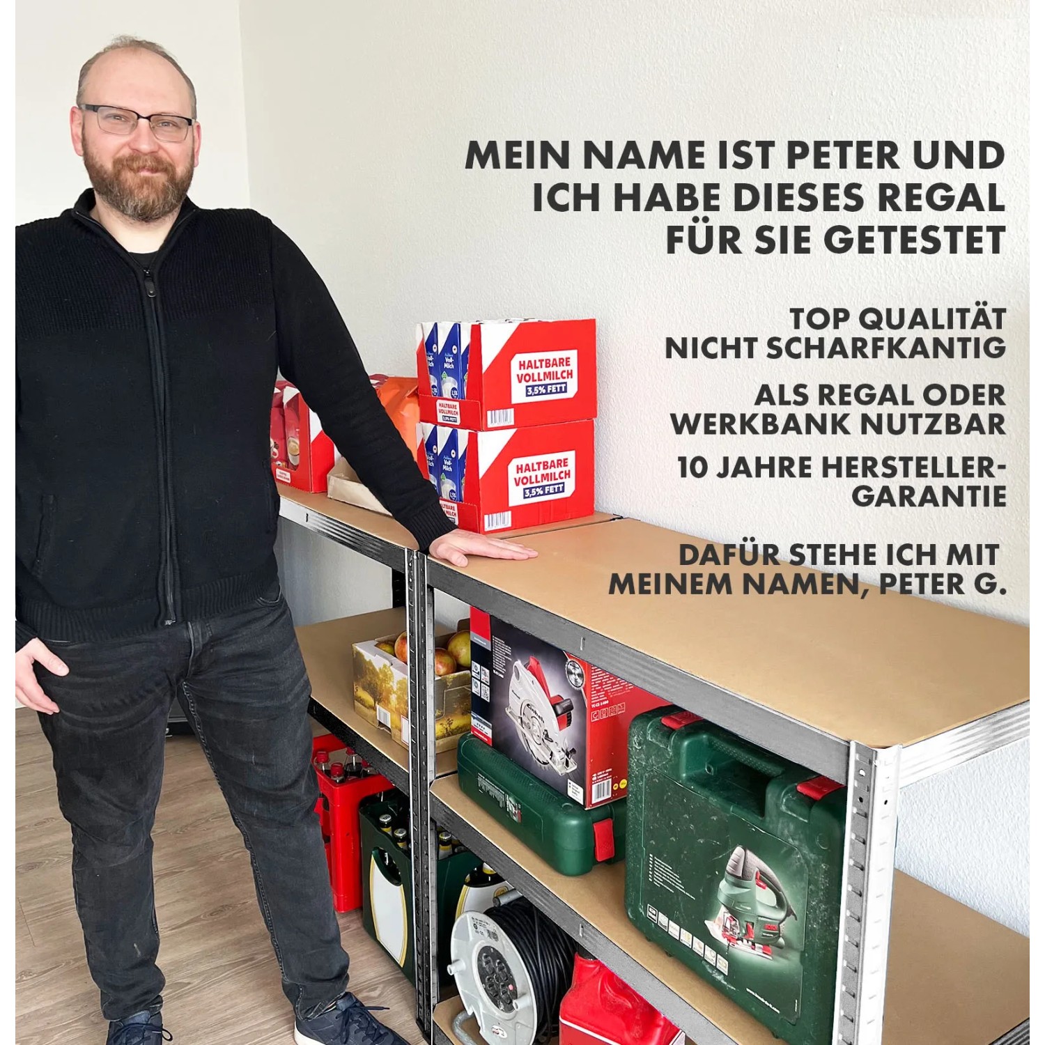 Verzinktes KARAT Schwerlastregal (200x120x60 cm) mit 5 Böden, Traglast 1250 kg, als Werkbank nutzbar.
