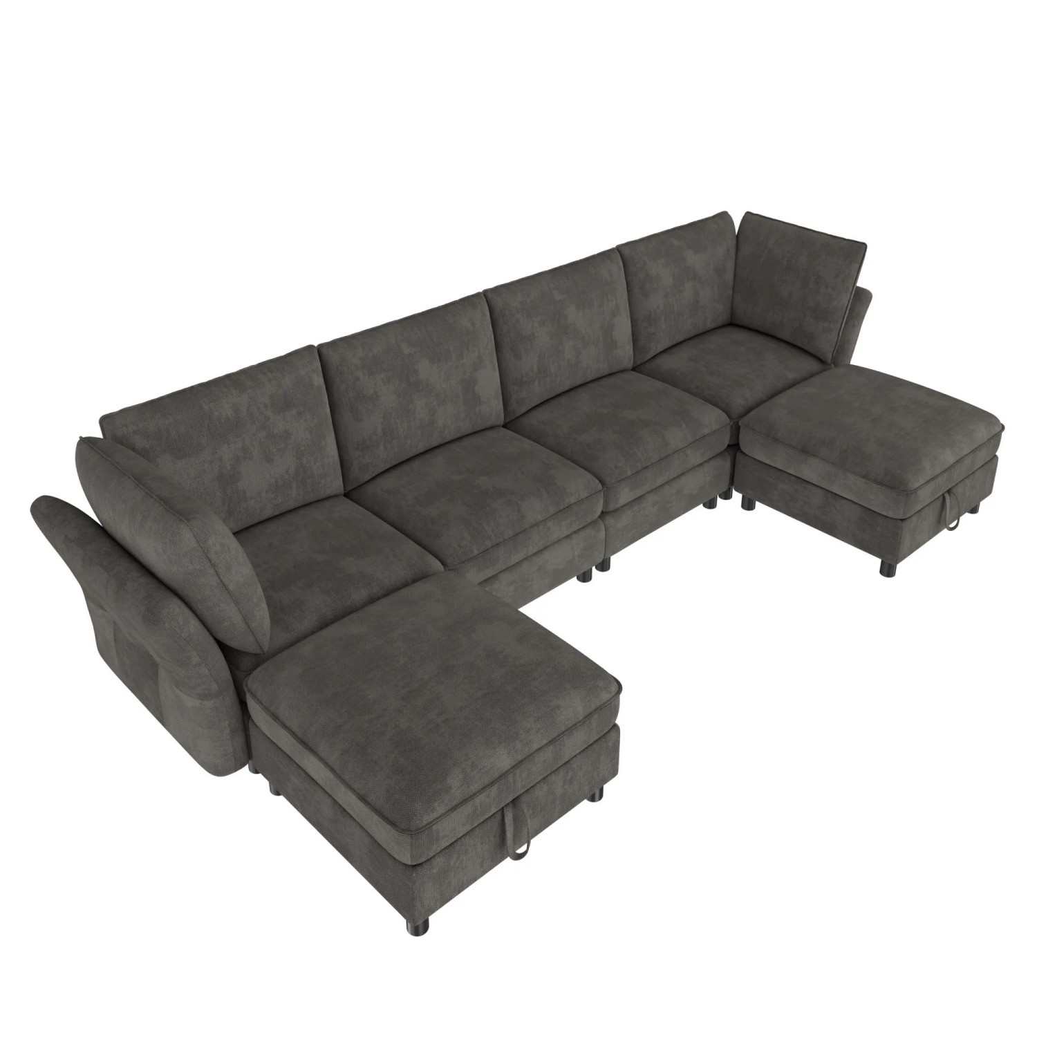 Merax Ecksofa U Form 6 Sitzer Stauraum Hocker Chenille Grau