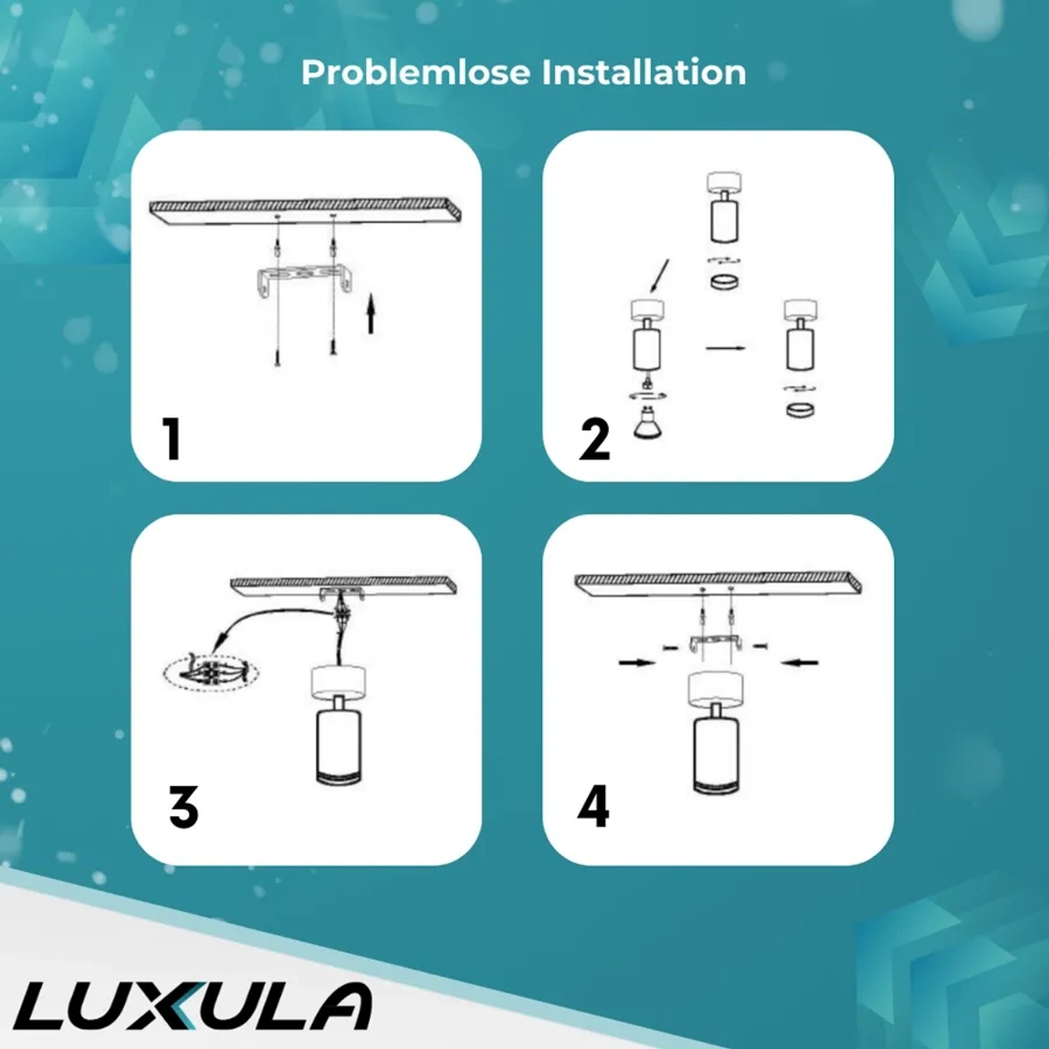 Montageanleitung für LUXULA LED Aufbauspot, schwenkbarer Deckenstrahler in Weiß.