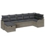Graues 7-teiliges vidaXL Garten-Sofa-Set aus Polyrattan mit Kissen und Stauraum.