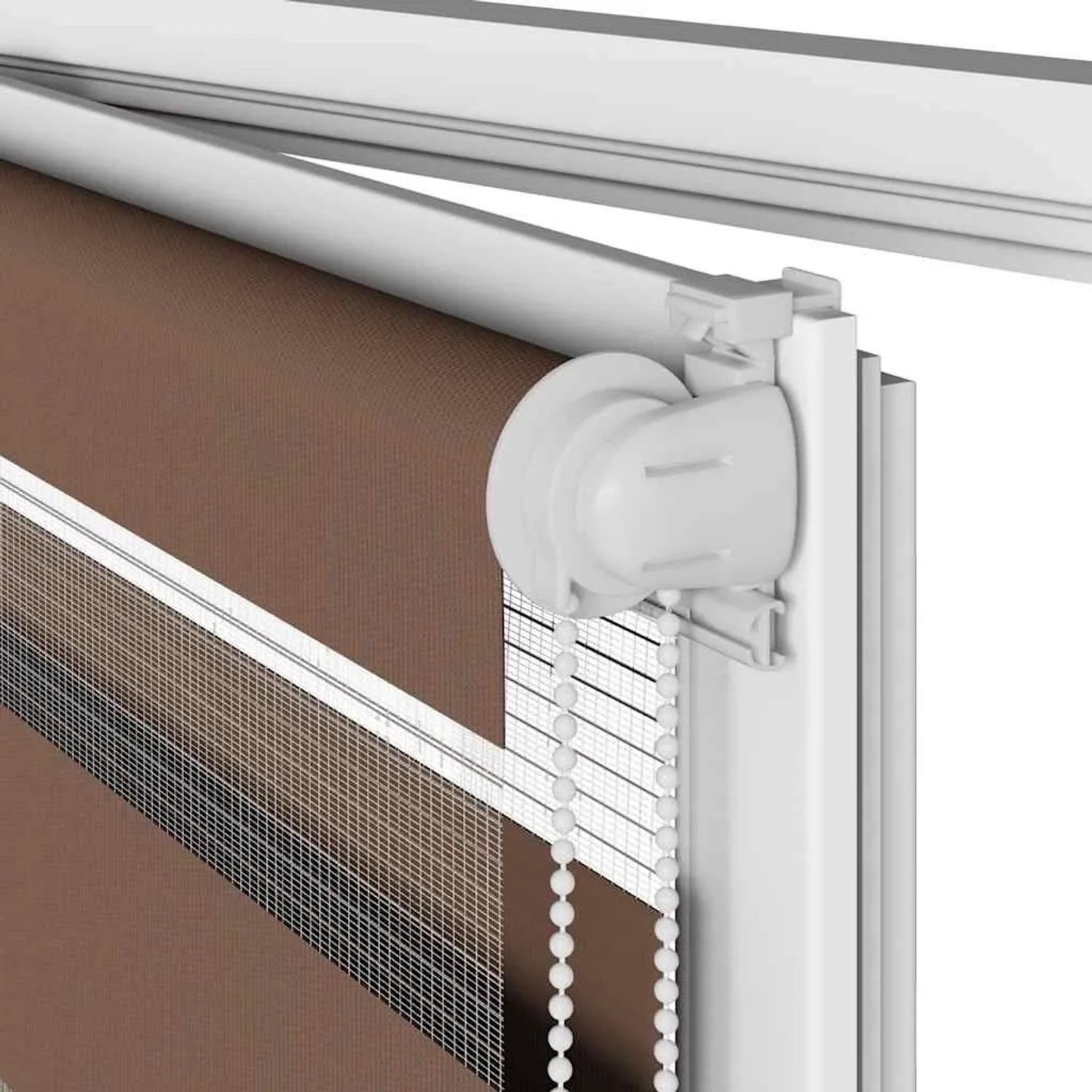 Braunes vidaXL Doppelrollo aus Polyester, 55x200 cm, mit transparenten und blickdichten Streifen und Kettenzug.