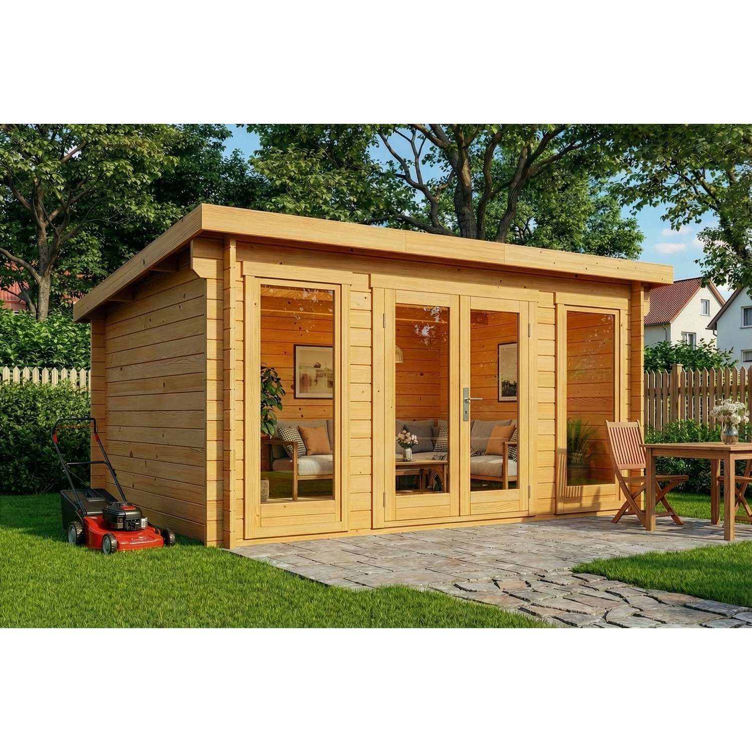 Alpholz Holz-Gartenhaus Atrium F 440x340cm Imprägniert 34mm Wandstärke