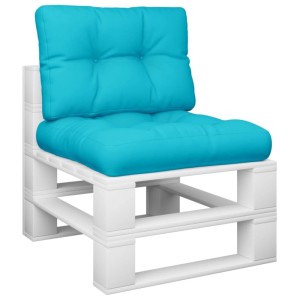 Türkise 2-tlg. Palettenkissen aus Stoff für Sitz und Rücken. Perfekt für Gartenstuhlauflagen.