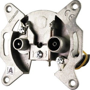 Schwaiger Antennen-Durchgangsdose 2-Loch, silberfarben, für Antennenanlagen.