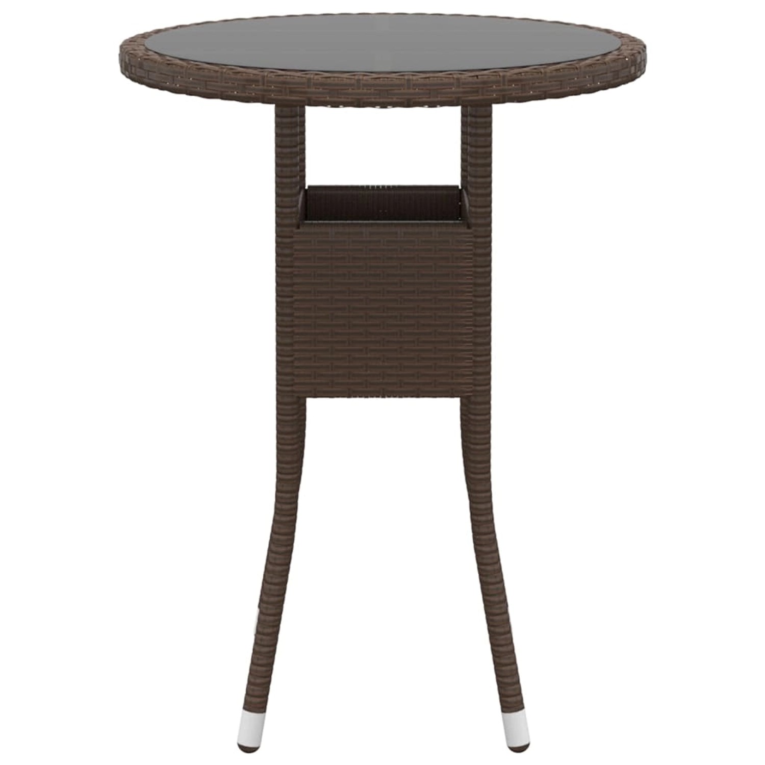 Braunes 3-tlg. Bistro-Set aus Polyrattan mit Hartglas-Tischplatte für den Garten.