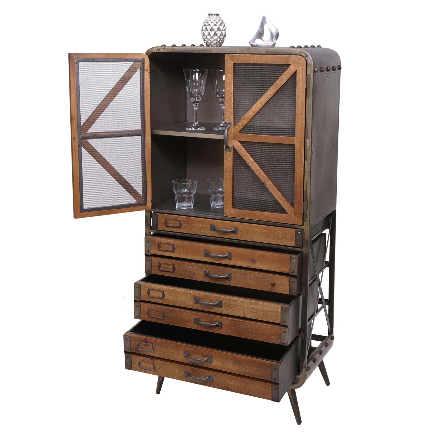 MCW Hochschrank F91 Industrial Tanne Holz Metall 128x60x33cm_3