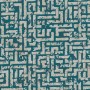 Vliestapete mit geometrischem Muster in Ozeanblau und Gold. Strukturierte, glänzende Oberfläche.