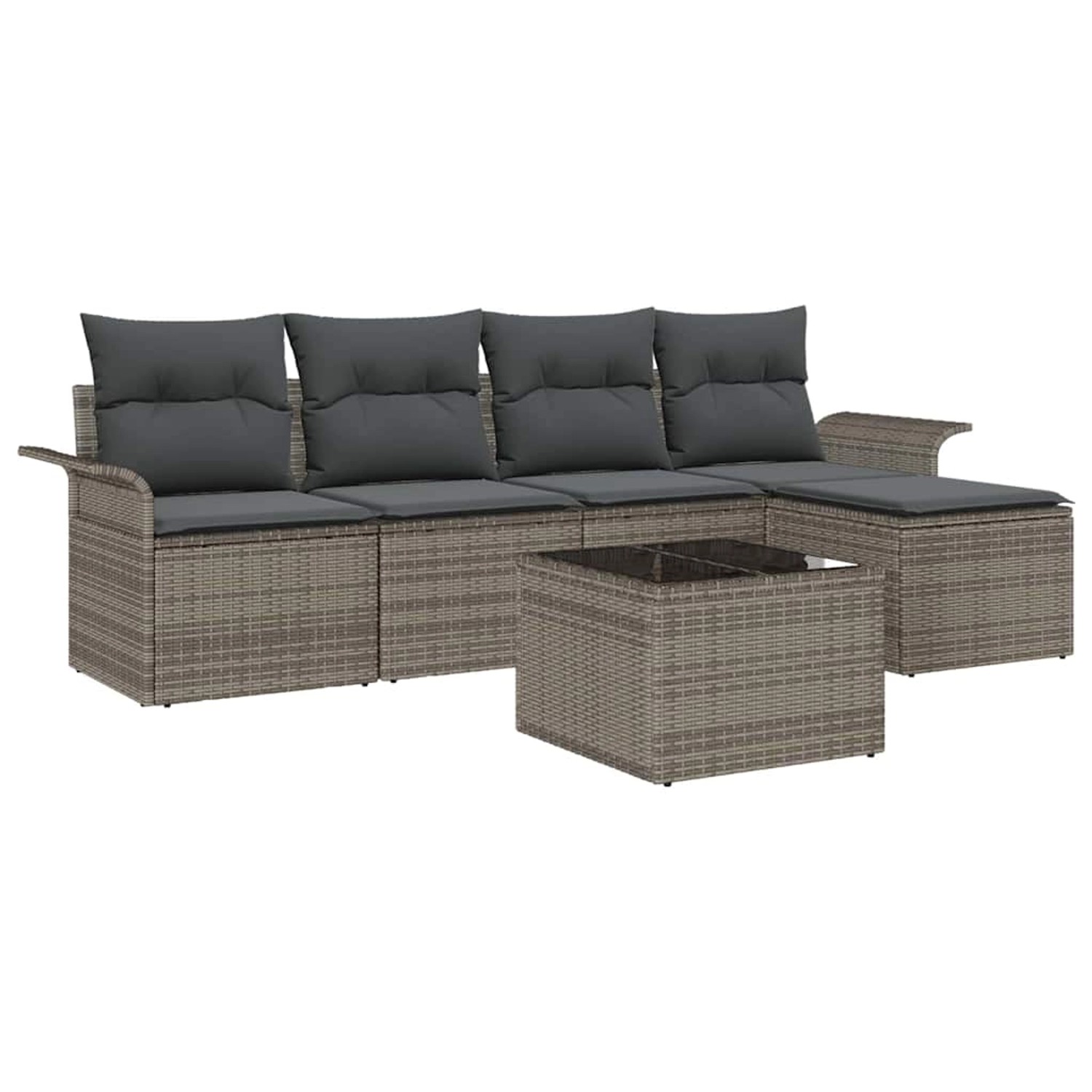 vidaXL Garten-Sofa-Set mit Kissen mit Speicher 6-Tlg Grau Poly Rattan 33539 günstig online kaufen