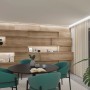 Paulmann MaxLED 1000 LED-Strip neutralweiß als Akzent- und Raumbeleuchtung in modernem Wohnraum mit Holzwand.