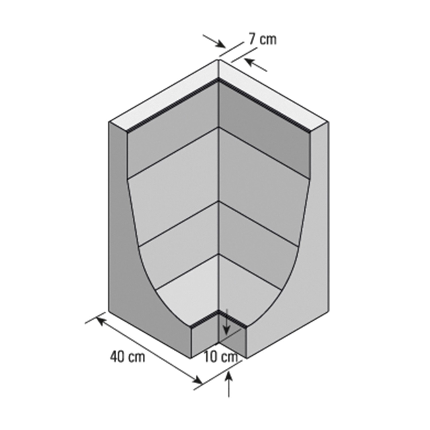 Grauer Winkel-Eckstein 60x40x40 cm für Mauersysteme, Hochbeete und Hänge.