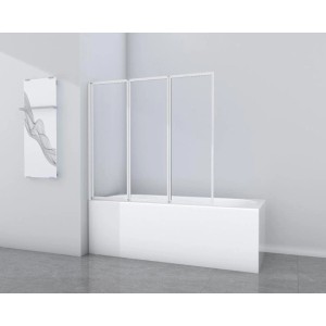 Aurlane Badewannenfaltwand White Star, 3-teilig, weiß, 130x120cm, auf Badewanne montiert.