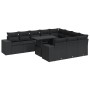 Schwarze 11-tlg. vidaXL Garten-Sofagarnitur aus Poly Rattan mit Tisch und Kissen.