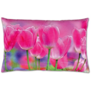 Bestlivings Kissenhülle mit Fotodruck von pinken Tulpen, 40x60 cm. Dekokissen für Sofa, Bett und Garten.