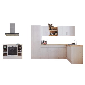 Respekta Landhaus Winkelküche/Inselküche Anton, 280x172 cm, Lärche Weiß mit E-Geräten.