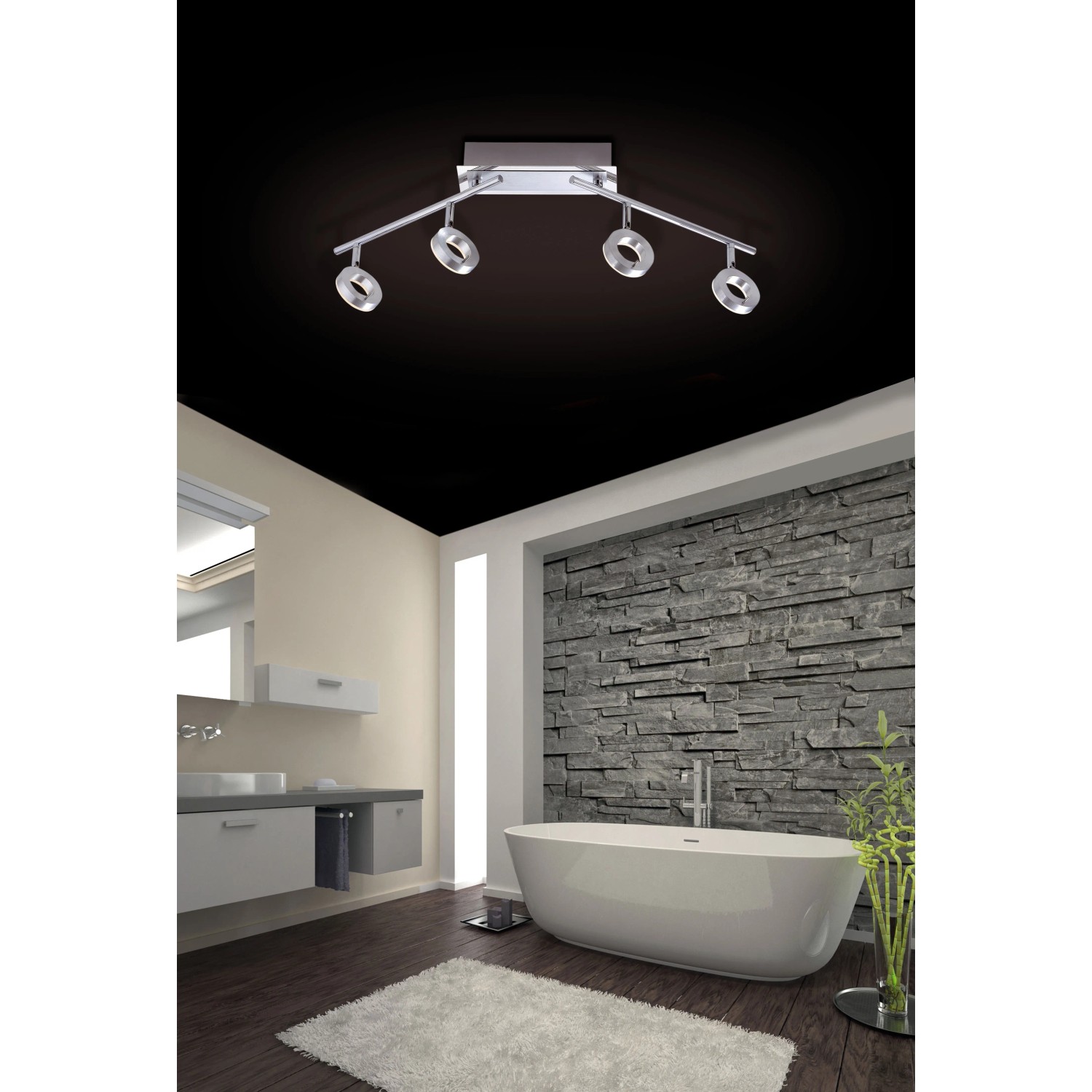 Paul Neuhaus Sileda LED-Spot, 4-flammig, Aluminium matt, im modernen Badezimmer.