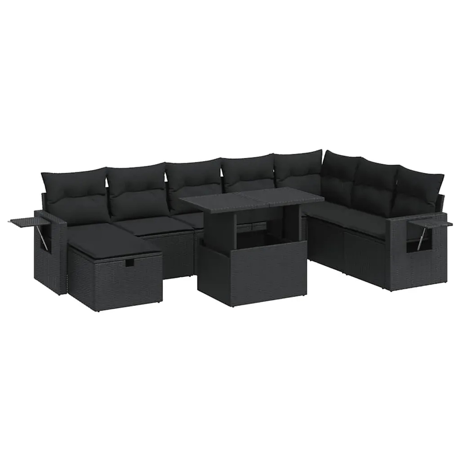 vidaXL 9-Tlg Garten-Sofagarnitur mit Kissen Schwarz Poly Rattan 3327875