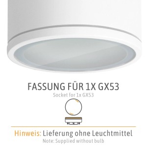 Weißer LED Aufbauspot (4er Set) für GX53 Leuchtmittel, geeignet für Bad und Außenbereich.