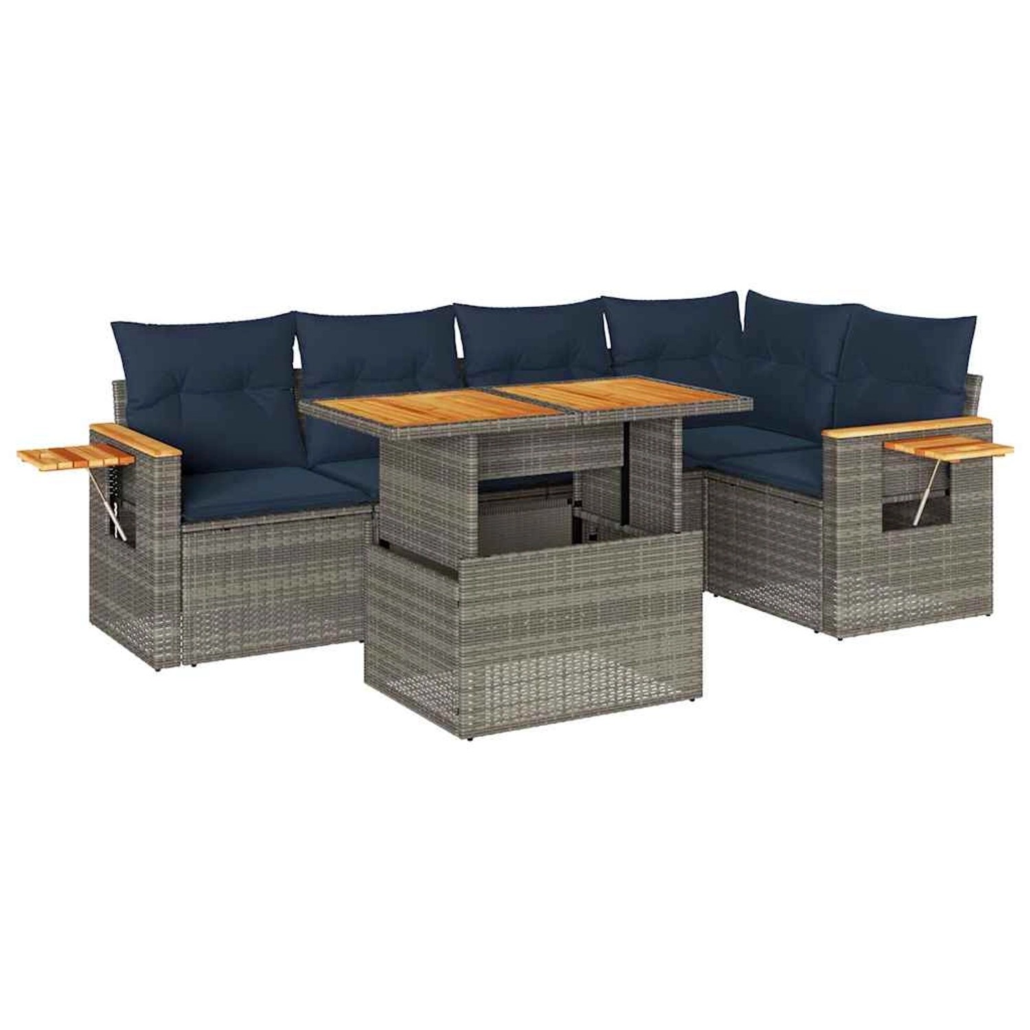 vidaXL 6-Tlg Garten-Sofagarnitur mit Kissen Grau Poly Rattan Akazie 3327603