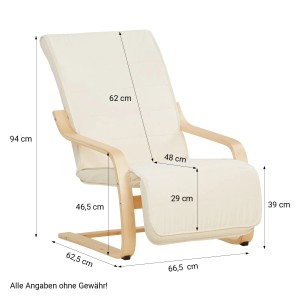 Homestyle4u Relaxsessel Beige mit Fußstütze, Maße eingezeichnet.