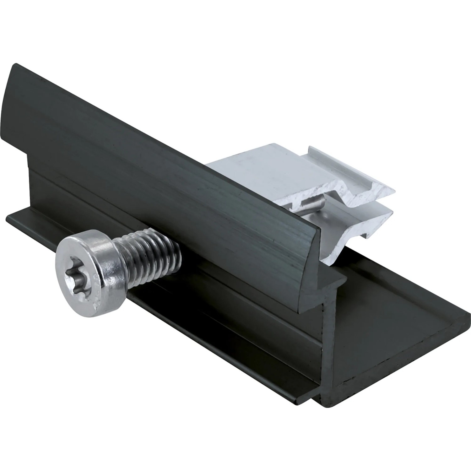Detailaufnahme Schwaiger Dachziegel Montage-Set für PV-Modul mit Schraube und Halterung.