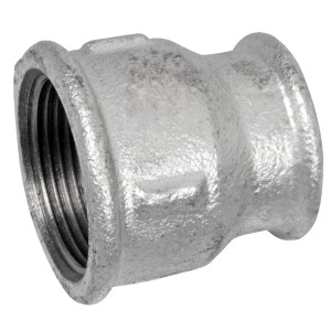 Kirchhoff Reduzier-Doppelmuffe, verzinkt, 24,2 mm x 18,7 mm, Temperguss-Fitting für Rohrverbindungen.