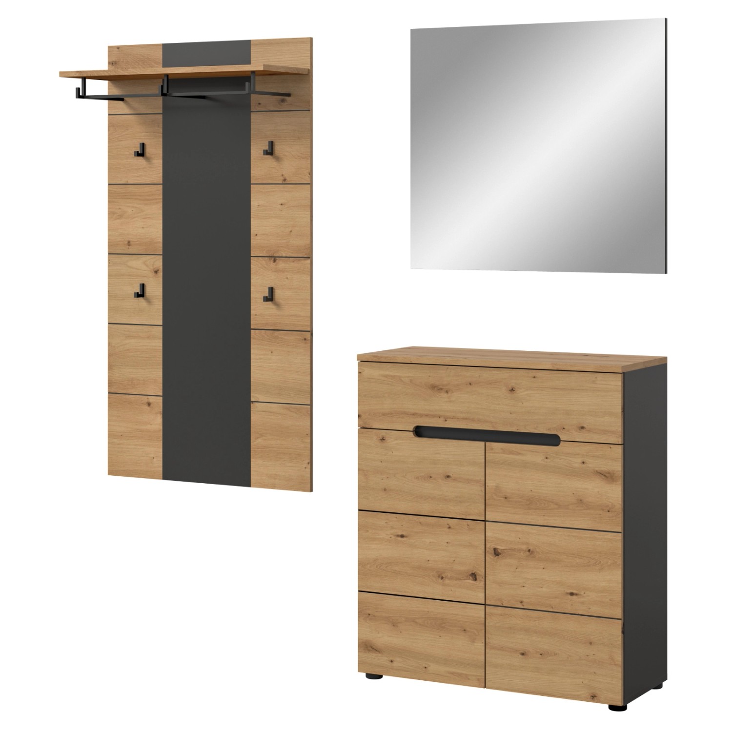 Inn.Furn Garderoben-Set 3-teilig in Eiche und Grau 175 cm Cooper günstig online kaufen