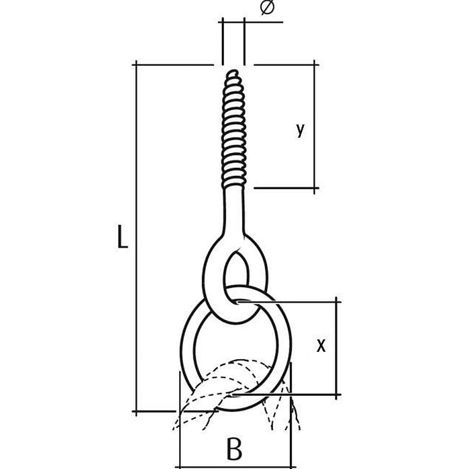 Technische Zeichnung: Conacord Ösenschraube Stahl, 12x160mm, mit Maßangaben.