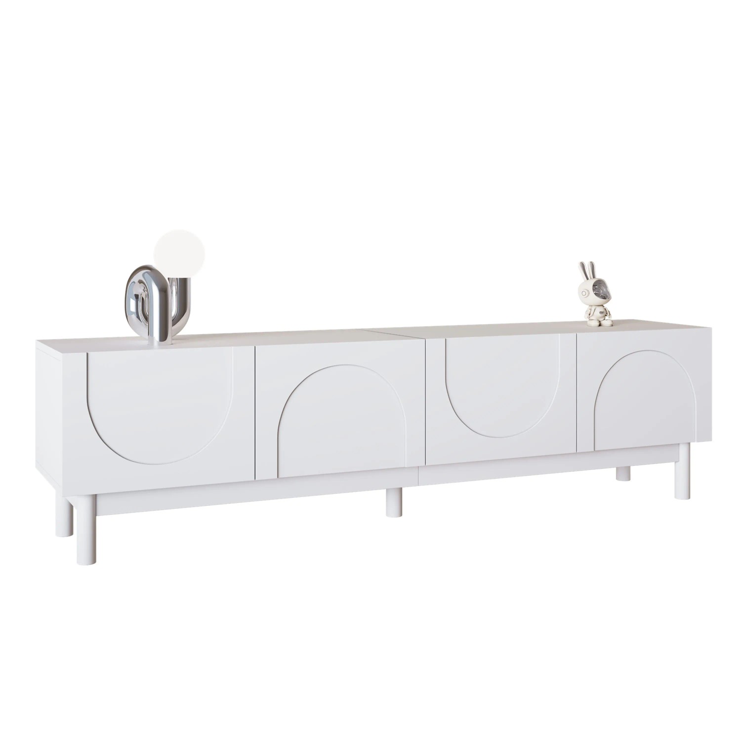 ModernLuxe TV Lowboard Modern mit 4 Wellentüren MDF Spanplatte Weiß