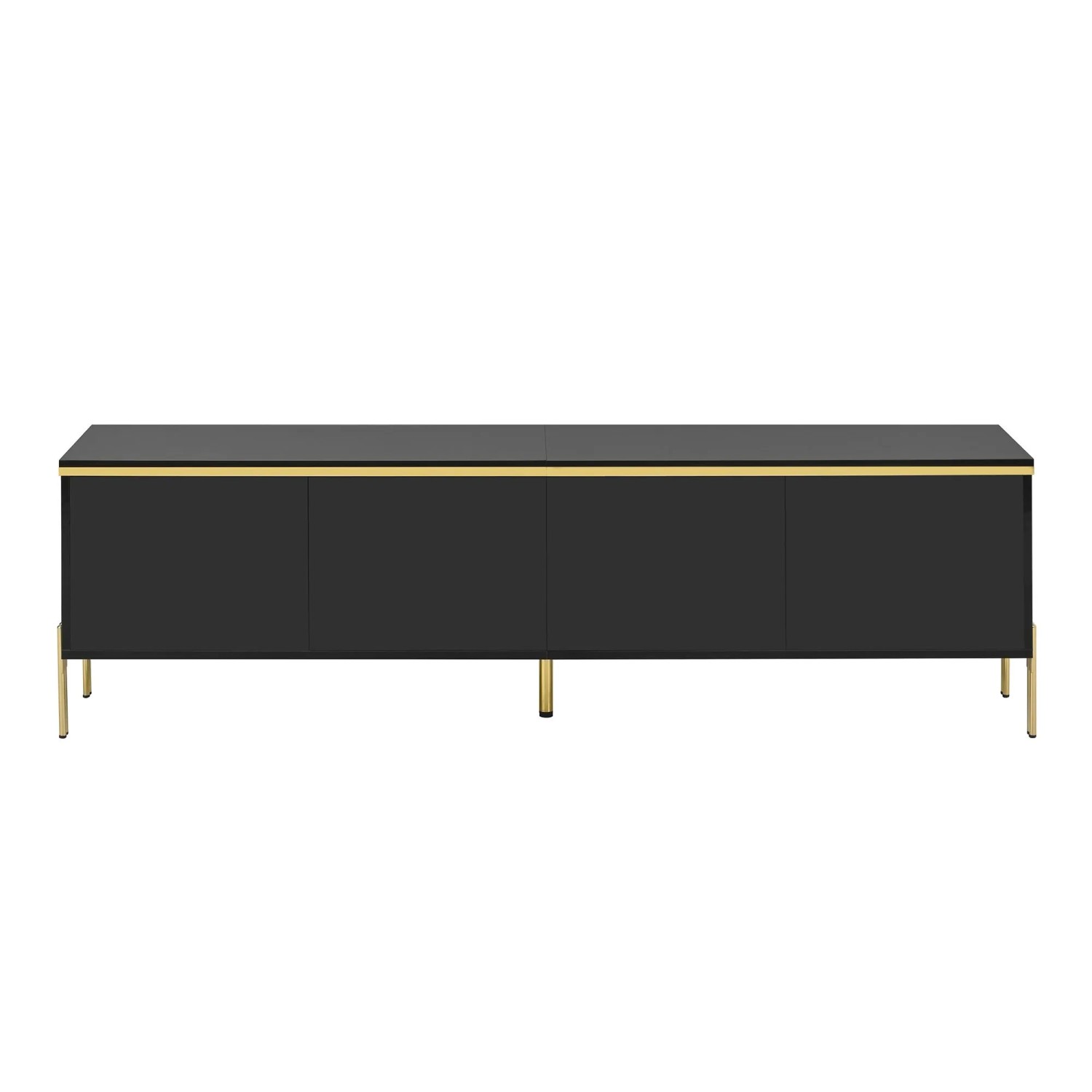 ModernLuxe TV Lowboard Modern Hochglanz mit 4 Türen Goldkanten Spanplatte Schwarz