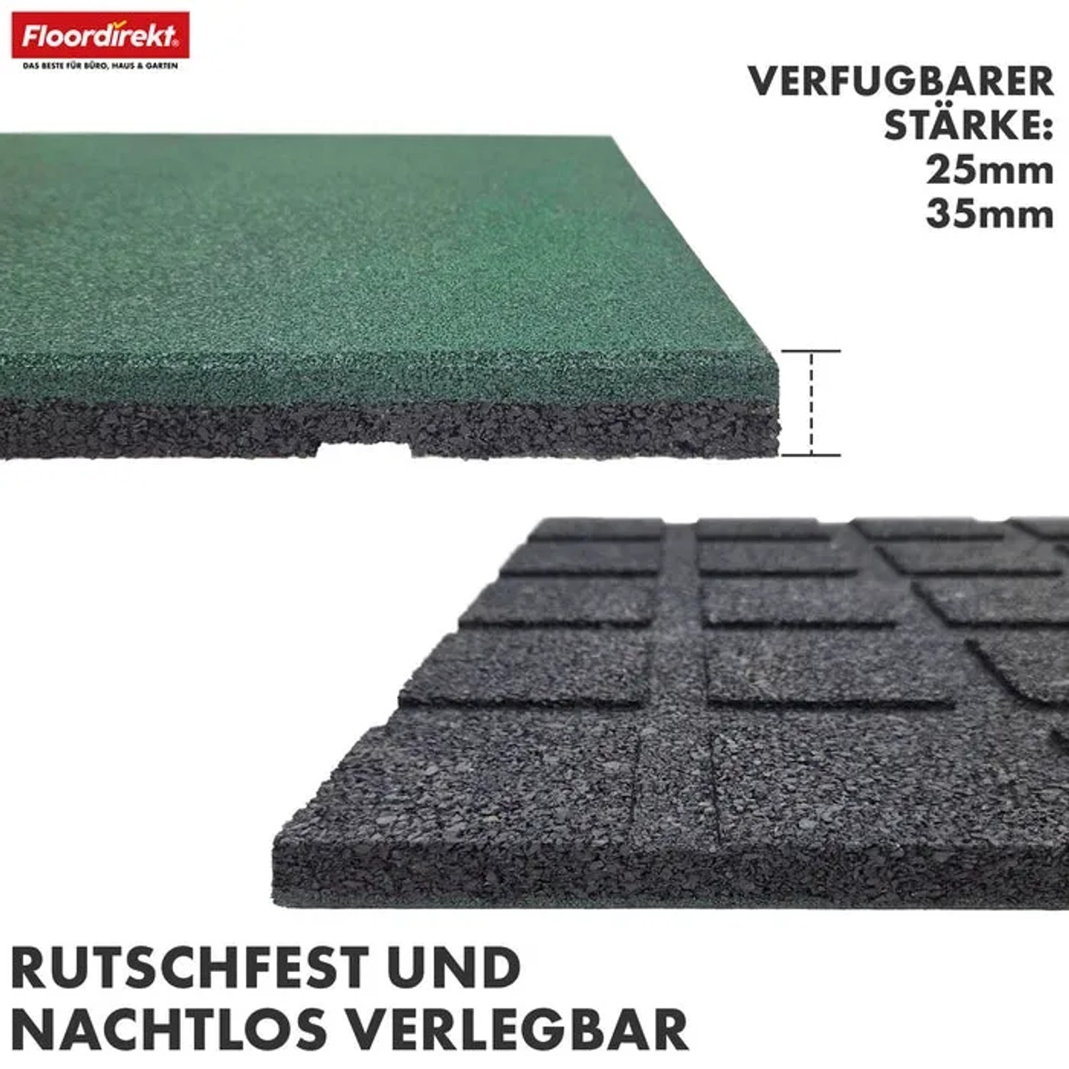 Floordirekt Fallschutzmatte Elastikmatte Fallschutzplatte mit Drainage 50 x 50 x 2,5 cm Grün_5