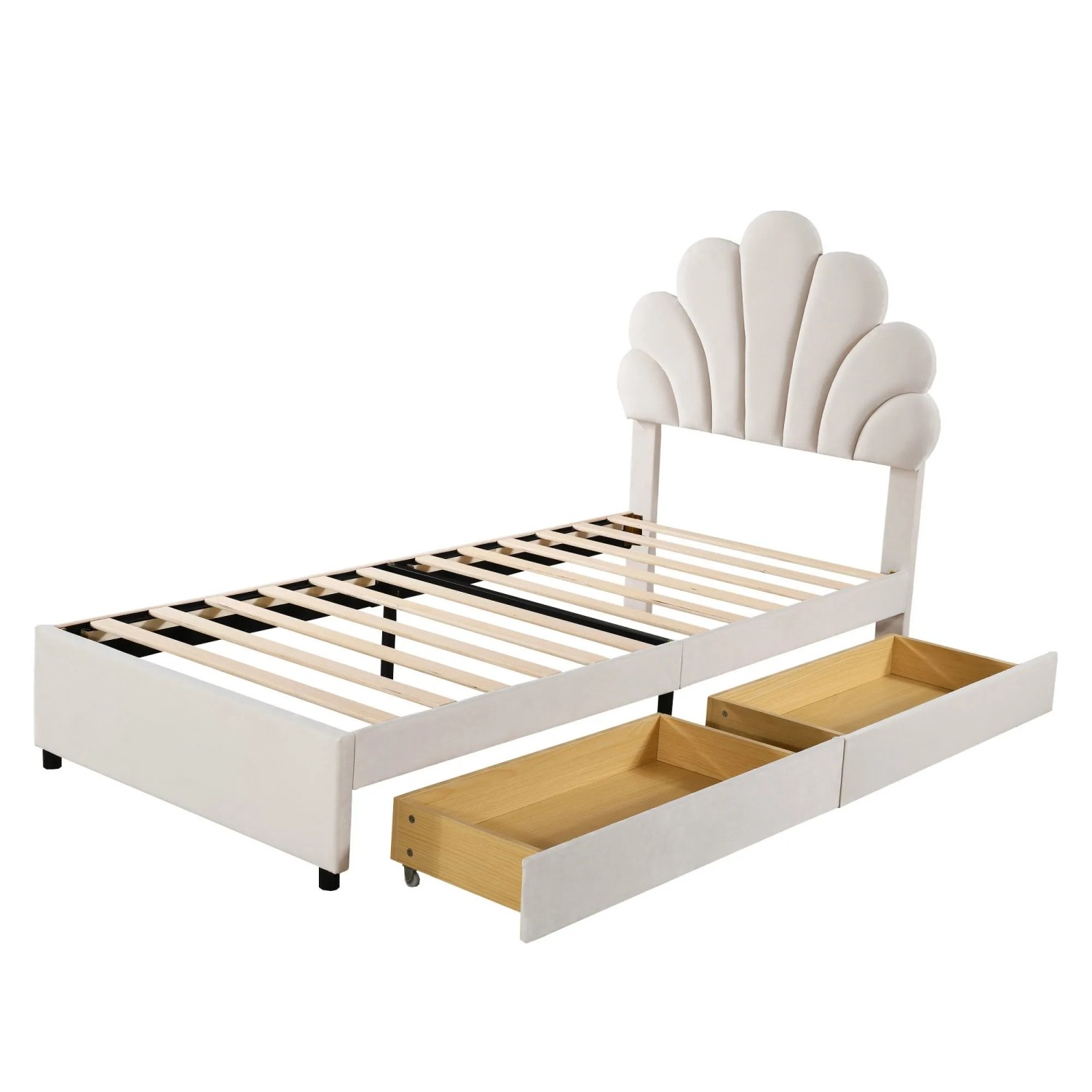okwish Polsterbett 90×200 Kinderbett mit 2 Ablagefächern ohne Matratze